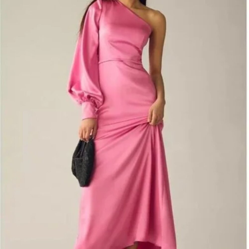 Mac Duggal Pink One-Shoulder Satin Evening Gown
